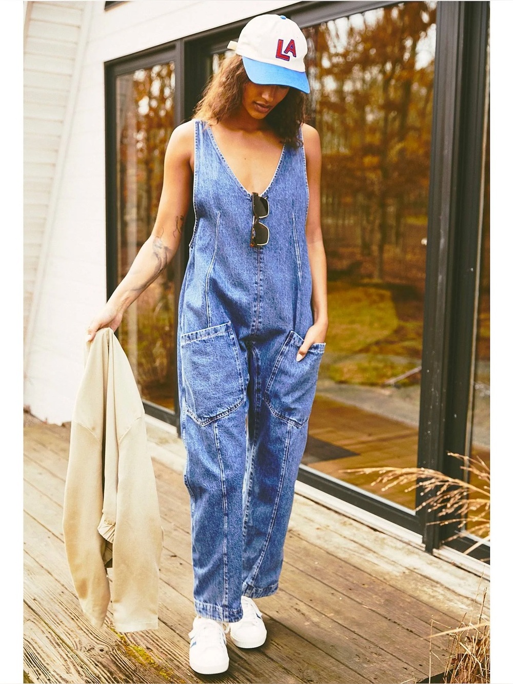 New Free People We The Free High Roller Denim Jumpsuit Blue Small Tall Overall